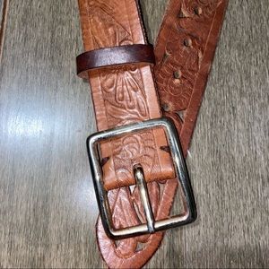 Floral Cutout Leather Belt Brown